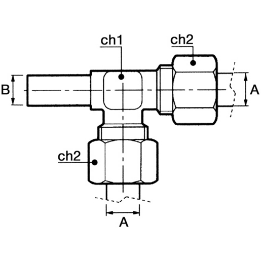 Technische Zeichnung von Drei-Wege-Schwenkarm mit glattem Schaft 100