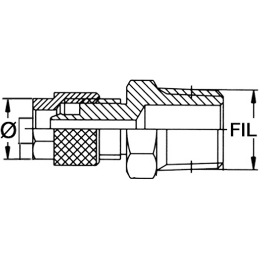Technische Zeichnung von Anschluss Aussengewinde mit Knickschutz 100