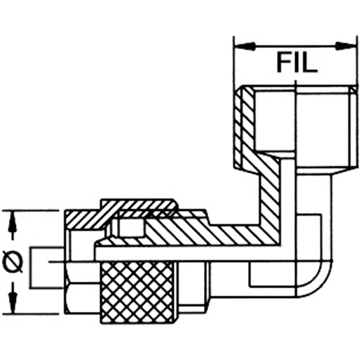 Technische Zeichnung von Anschluss 90° Außengewinde 100