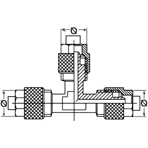 Technische Zeichnung von Zwischenbogen mit ’ptg‘ 3-Wege 100