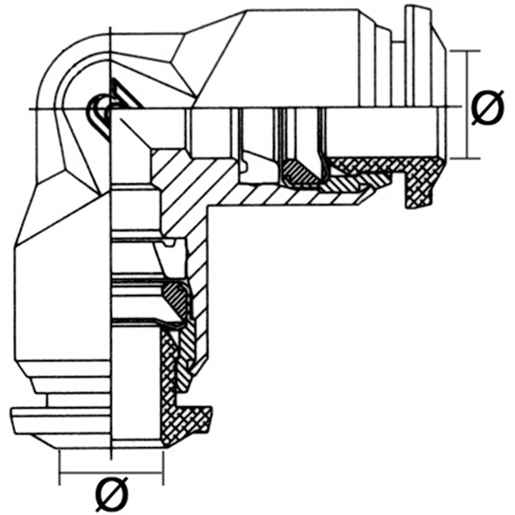 Technische Zeichnung von Zwischenschaltung einer 90°-Kupplung 100