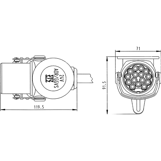 Dessin technique de SOCLE CONTACT VIS 15P 24V 100