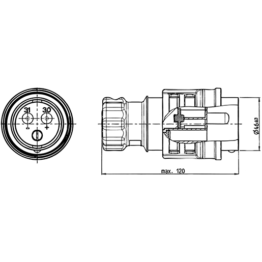 STECKER 2P/24V(135A) VG 96917 E001A 35MM Technische Zeichnung von STECKER 2P/24V(135A) VG 96917 E001A 35MM 100