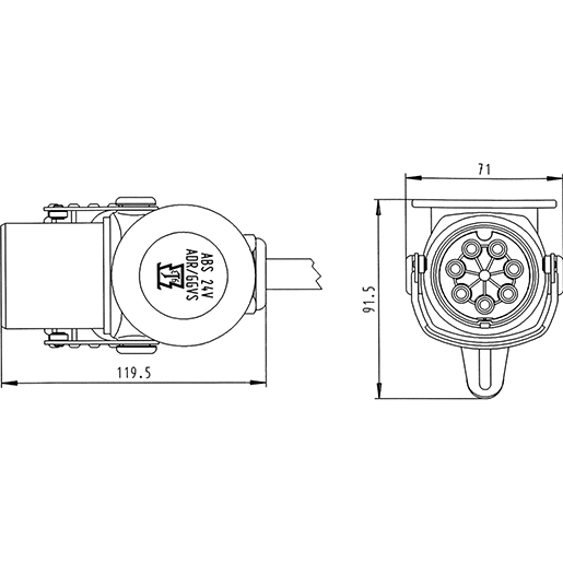Dessin technique de SOCLE EBS/ABS CONTACT VIS 7P 24V 100