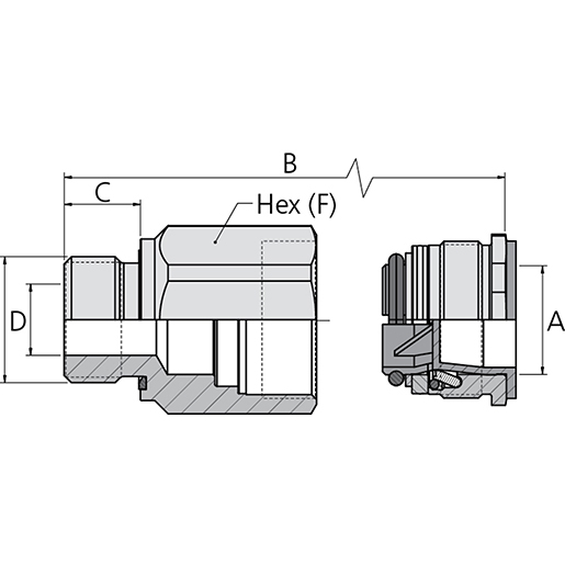 WEIBLICHE FIT.MÄNN. KUP.GAS (BSP) 1/2X16 Technische Zeichnung von WEIBLICHE FIT.MÄNN. KUP.GAS (BSP) 1/2X16 100
