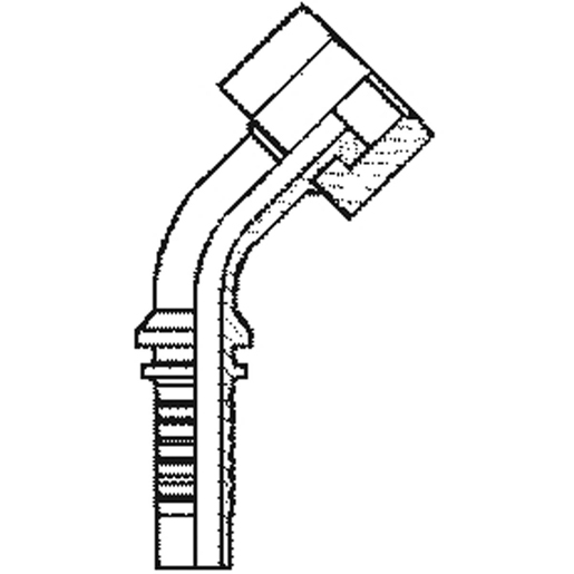 Technische Zeichnung von Kupplung O.R.F.S. Innengewinde, gebogen 45° 100