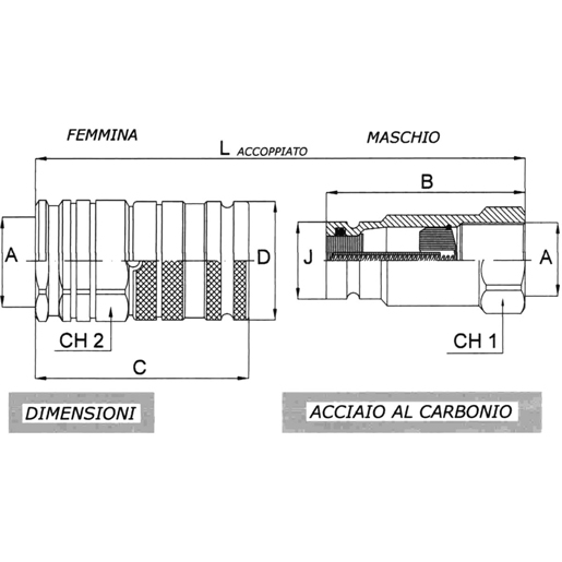 Dibujo técnico de Acoplamientos rápidos cara plana "MB" hembra (rosca hembra de GAS) 100