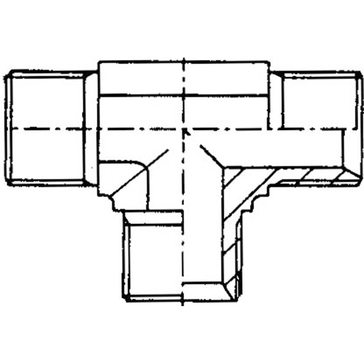 Technische Zeichnung von T-Adapter Gewinde Außen/Außen/Außen GAS gebörd. 60° 100