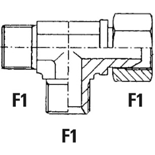 Technische Zeichnung von T-Gewinde-Adapter Außen/Außen/Innen GAS gebörd. 60° 100