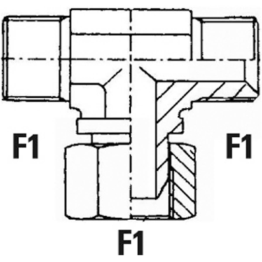 Technische Zeichnung von T-Gewinde-Adapter Außen/Innen/Außen GAS gebörd. 60° 100