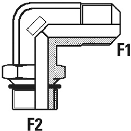 Dessin technique de Coude 90° JIC JIC/M SAE orientable 100