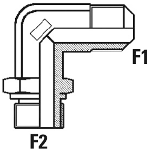 Dessin technique de Coude 90° mâle JIC , mâle orientable GAZ 100