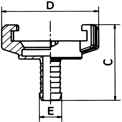 Technische Zeichnung von Messingkupplungen für Wasserdurchlass mit Schlauchanschluss 100