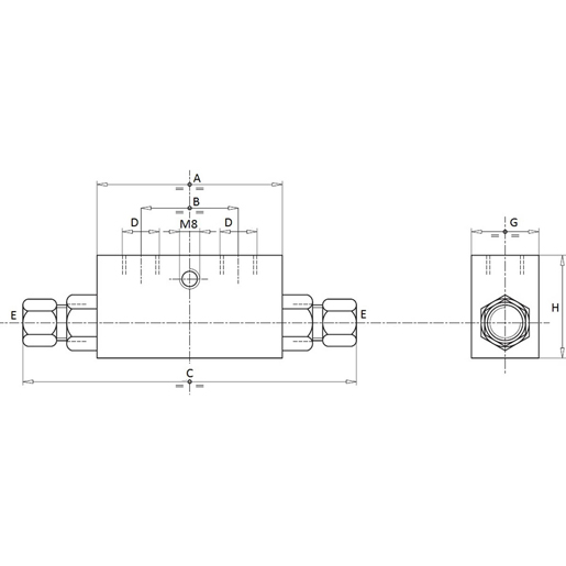 Technische Zeichnung von Doppeltwirkende, vorgesteuerte Sperrventile in Reihe 100