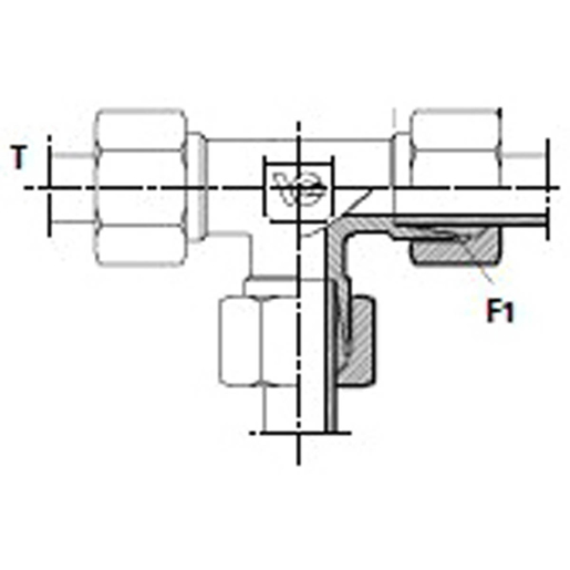 Technische Zeichnung von Zwischenkupplung "T" (3-Wege) 100