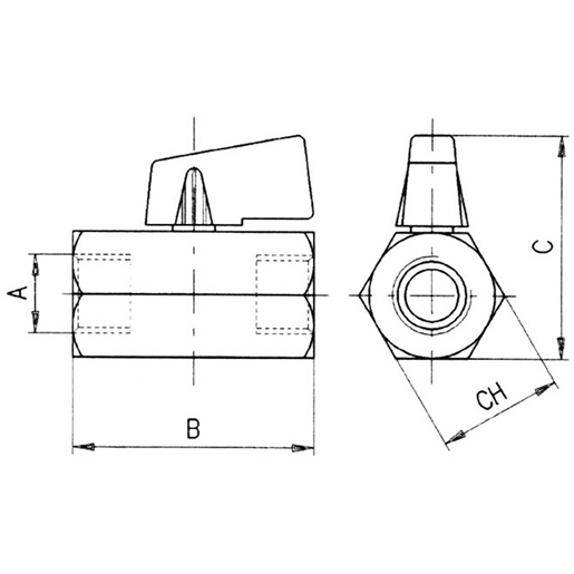 Technische Zeichnung von Kugelventil Innengewinde-Innengewinde 100