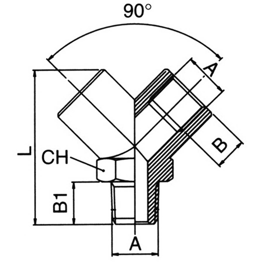Technische Zeichnung von Y-Kupplung mit 90° Außengewinde 100