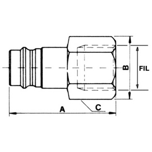 Technische Zeichnung von Kupplung ohne Ventil mit Innengewinde - Serie 410 CEJN 100