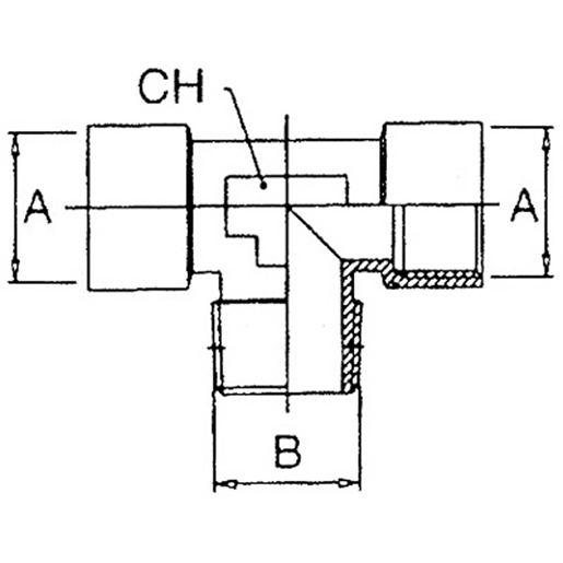 Technische Zeichnung von T-Kupplung Aussengewinde zentral 100