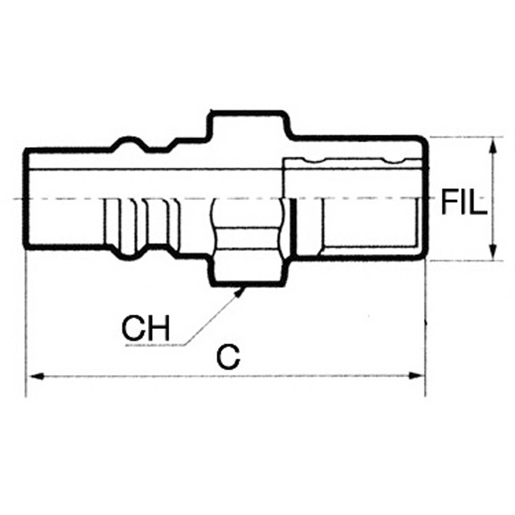 Technische Zeichnung von Kunststoffkupplung mit Außengewinde 100