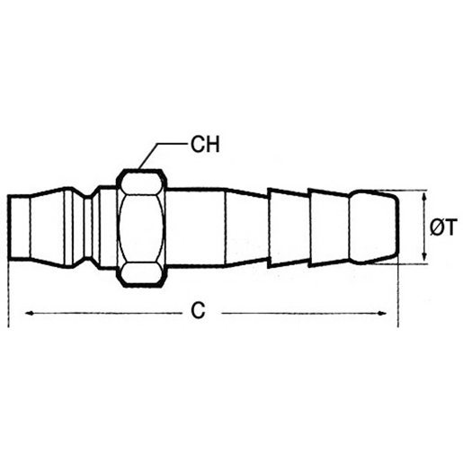 Technische Zeichnung von Schnellkupplung "Gigante" mit "PTG" Schlauchhalter 100