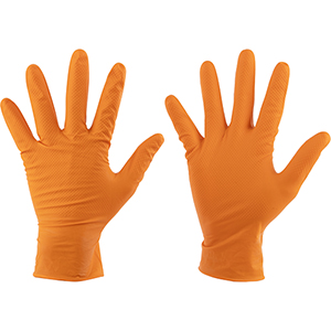 Guanto monouso in nitrile arancione grip diamantato e floccatura in cotone