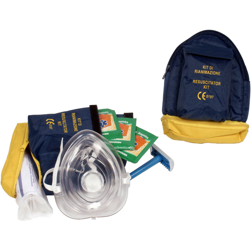 Kit mit Zubehör für Defibrillation und Wiederbelebung.