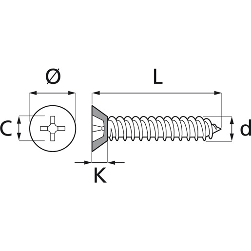 SENKBLECHSCHR.KREUZ ISO7050 3,9x13 Technische Zeichnung von SENKBLECHSCHR.KREUZ ISO7050 3,9x13 100