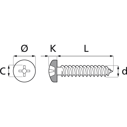 LINSENBLECHSCHRAUBE DIN 7981 2,9x16 Technische Zeichnung von LINSENBLECHSCHRAUBE DIN 7981 2,9x16 100